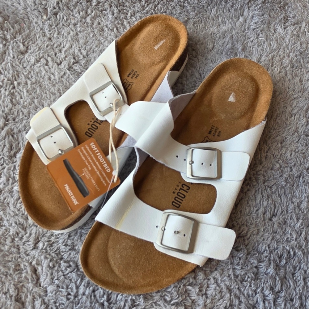 Project Cloud Soft Footbed White Sandals Slides Adjustable Buckle EU 39 US 8 NEW